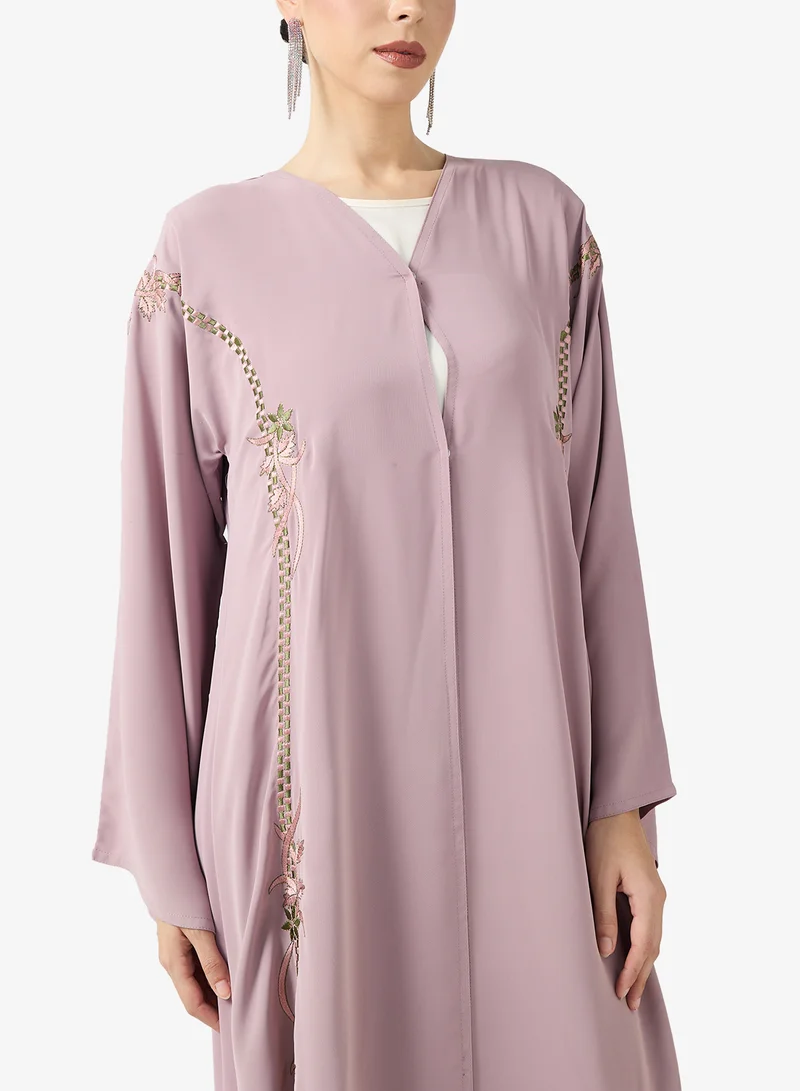 hayas closet  Embroidered Open Abaya With Sheila for Women | Best Price UAE
